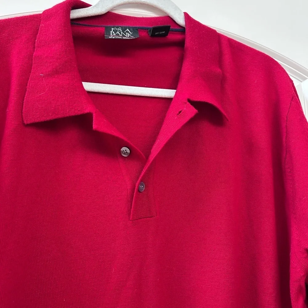 Jos. A Bank Merino Wool 3 button collared pullover sweater. True red. Classic.